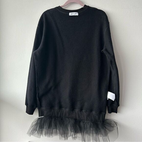 ACT N1 Made in Italy Mini Sweatdress With Tulle in black - Picture 8 of 15